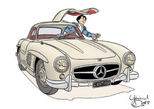 Max Miller in Mercedes Benz 300 SL Gullwing uit 1954