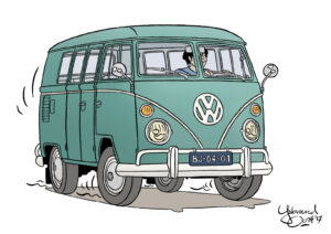 Max Miller in Volkwagen T1 type 2 uit 1966