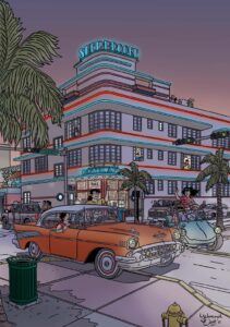 Max Miller met 1957 Chevrolet Bel Air in Miami Beach